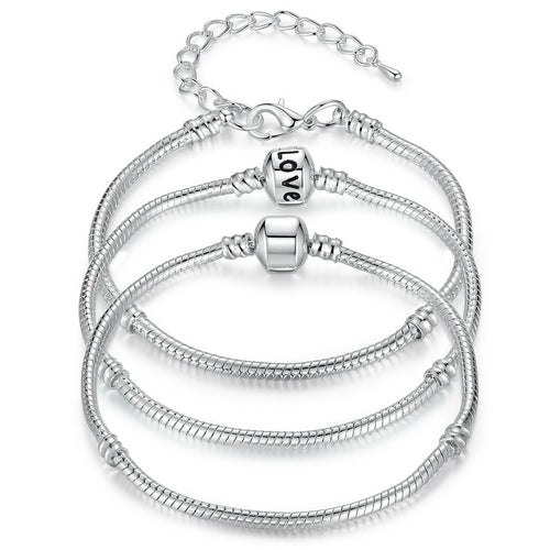 Silver Color LOVE Snake Chain Bracelet & Bangle 16CM-21CM Pulseras Lobster PA1104